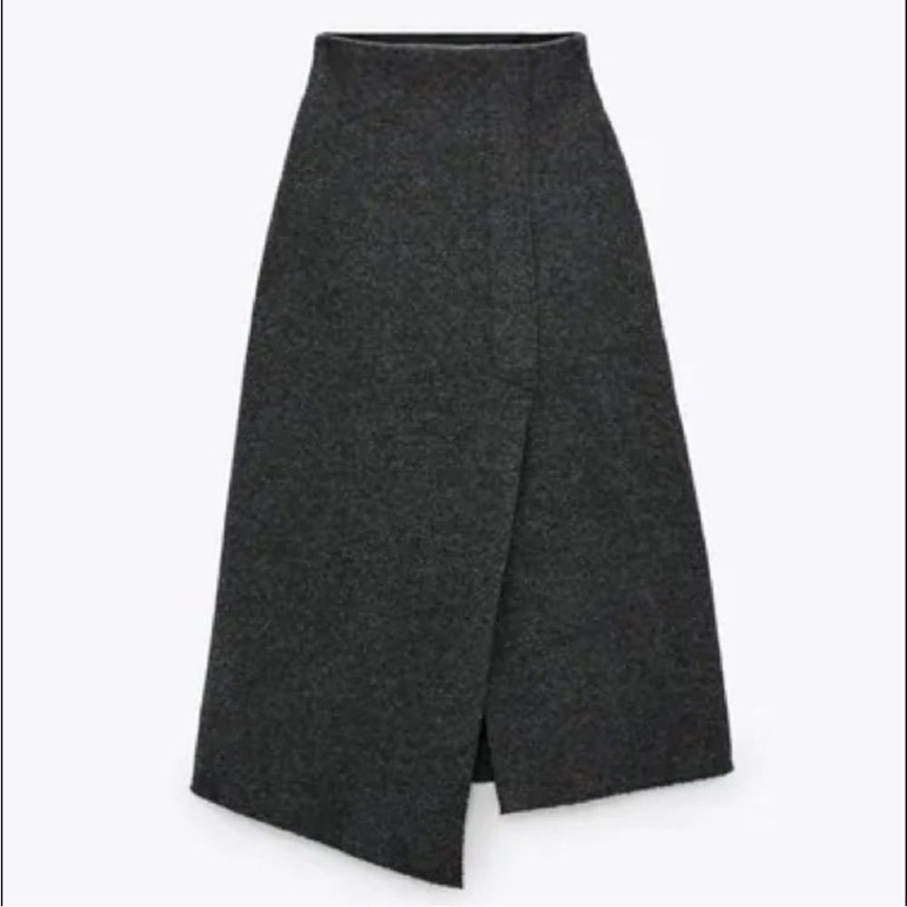 Zara ZW COLLECTION ASYMMETRIC MIDI SKIRT women’s medium wool blend NWOT